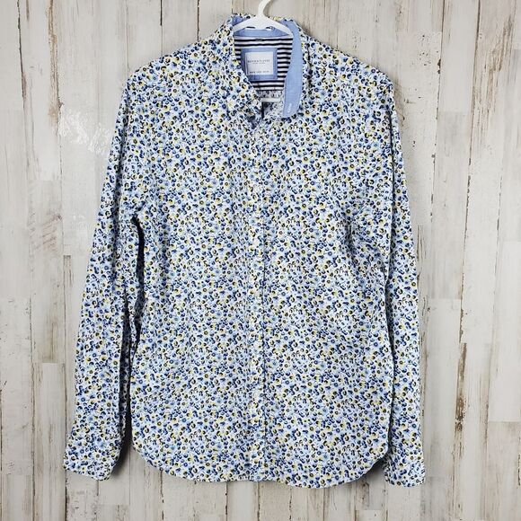 Denim and Flower Floral Button Down Shirt White Blue Size Small - Picture 1 of 6